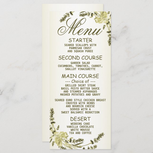 Menu Soirée de mariage Golden Green Jaune Dîner moderne (Devant / Derrière)