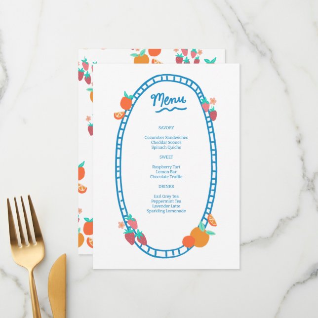 Menu Soirée de mariage pour Baby shower nuptial à base  (Devant/Arrière en situation)