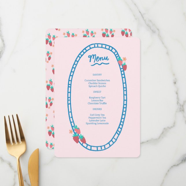 Menu Soirée de mariage pour Baby shower nuptial à base  (Devant/Arrière en situation)