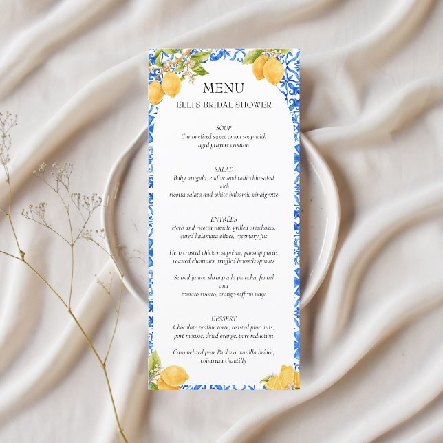 Menu Squeeze | Carreaux méditerranéens Mariage de citro (She found her main squeeze bridal shower menu)