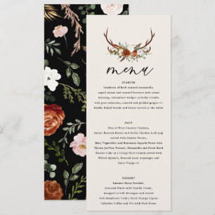 Menu Stag noir terre cuite florale rustique élégant mod