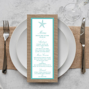 Menu Starfish Turquoise Burlap Beach Wedding Collection