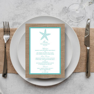 Menu Starfish Turquoise Burlap Beach Wedding Collection