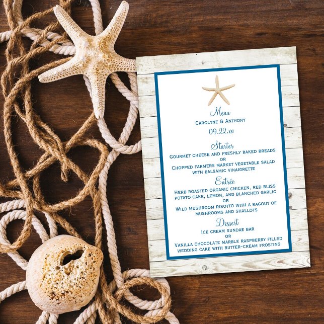 Menu Starfish Whitewashed Wood Beach Wedding Collection (Créateur téléchargé)