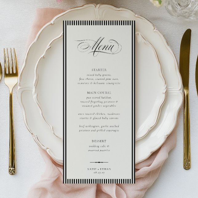 Menu STATELY Calligraphy Stripes Wedding (Créateur téléchargé)