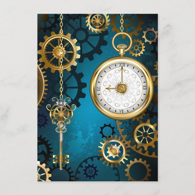 Menu Steampunk Arrière - plan turquoise avec Gears (Devant)