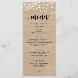 Menu String Lights Brown Bois Mariage Eloping Dîner