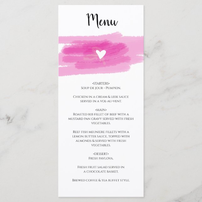 Menu Strokes de peinture simple et Mariage cardiaque (Devant)