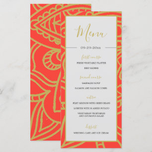 Menu Style indien Orange or couleur Mariage chic