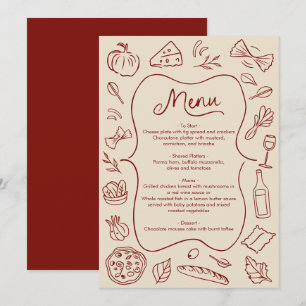 Menu Style Italien Dessin Main Rouge Rustique & Cr
