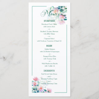 Menu Subtle Botanical Blush Pink Peony Flowers Wedding