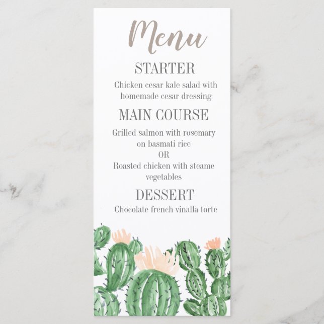Menu succulent de mariage de fiesta de cactus (Devant)