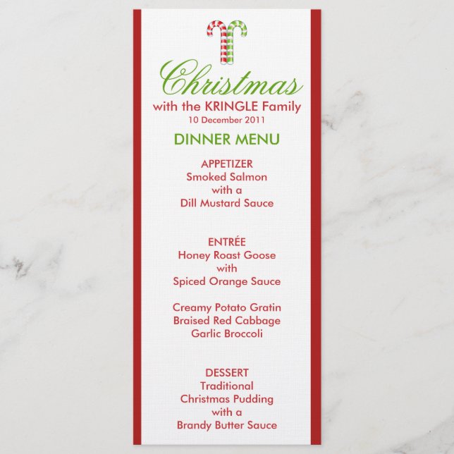 Menu Sucre de canne rouge vert dîner (Devant)