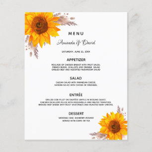 Menu sunflowers pampas grass Wedding dinner