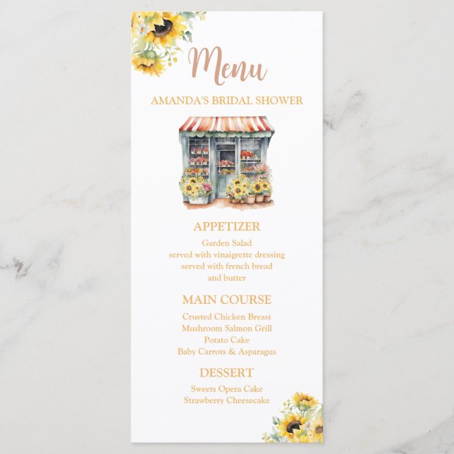 Menu Sunflowers She's off the Market Fête des mariées (Devant)