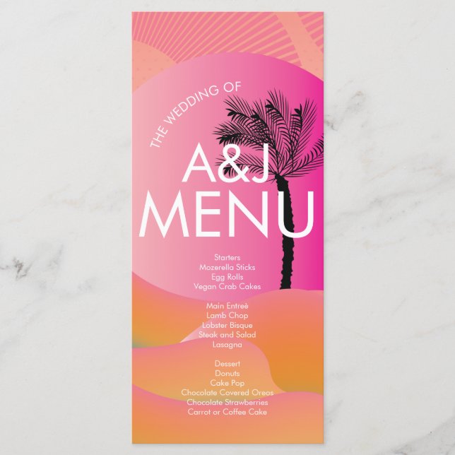 Menu Sunrise Tropicale Gras Rose Orange Blanc Mariage (Devant)