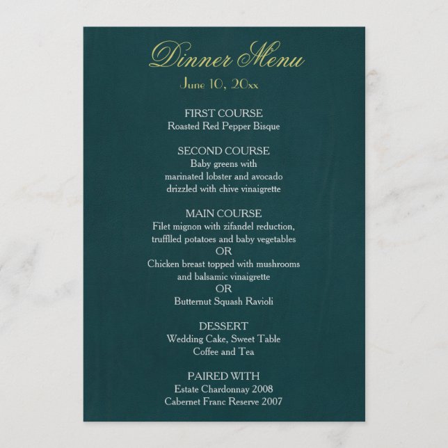 Menu sur arrière - plan vert foncé (Devant)