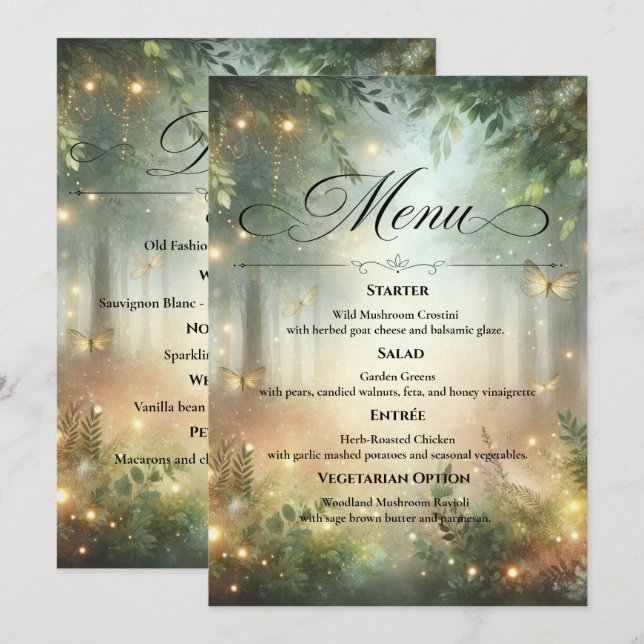 Menu Table de mariage Magie de la prairie de la forêt m (Devant / Derrière)