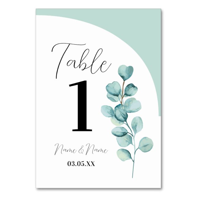 Menu Table Eucalyptus Leaves Green Simple Table Number (Front)