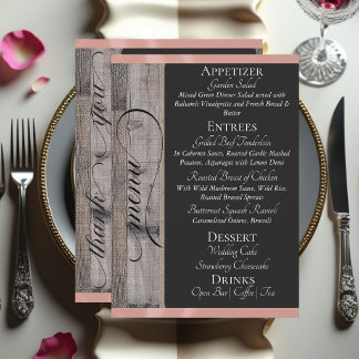 Menu Tableau en bois, cœur et merci - or rose