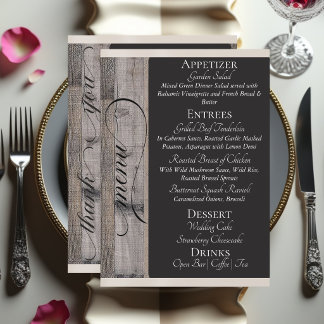 Menu Tableau noir sur bois, Cœur et Merci - Crème