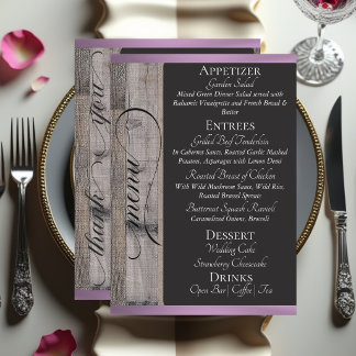 Menu Tableau noir sur bois, cœur et merci - Lavande
