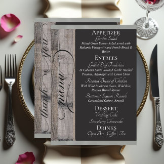 Menu Tableau noir sur bois, Cœur et Merci - Sauge