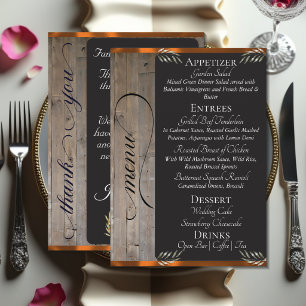 Menu Tableau sur bois, monogramme et merci - cuivre