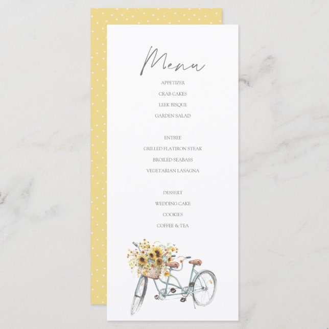 Menu Tandem Bicycle Rustique Mariage d'aquarelle de tou (Devant / Derrière)