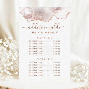 Menu Tarif de service en marbre blanc agate or rose chi