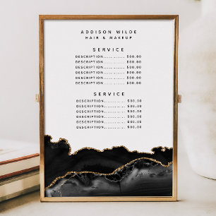 Menu Tarif de service Marbre Noir et Or Agate
