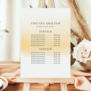 Menu Tarif de service minimaliste d'aquarelle d'or ombr