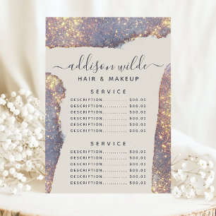 Menu Tarif de Service Paillettes Glam Or Violet Iridesc