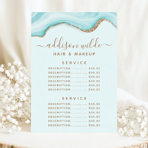 Menu Tarif du service en agate de marbre bleu pailleté