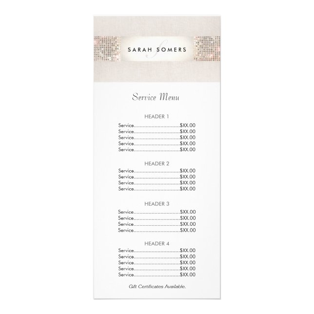 Menu Tarifs Séquence Turquoise et Argent (Devant)