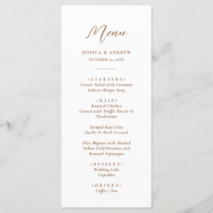 Menu Terra Cotta minimaliste et blanc Mariage simple