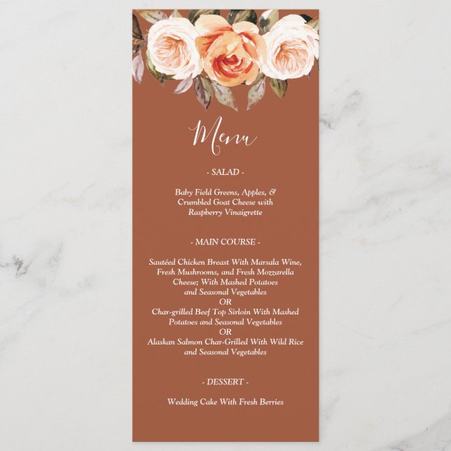 Menu Terracott Boho Fall Floral Mariage (Devant)