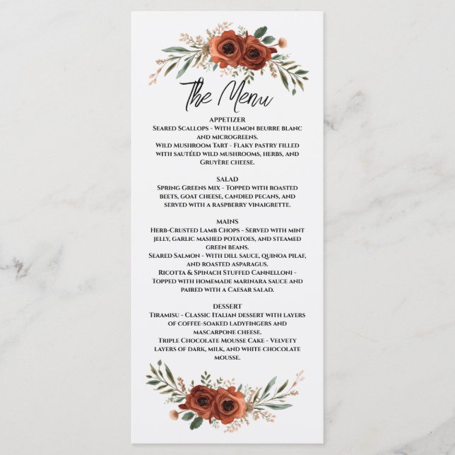 Menu Terracotta Bohème Floral Humeur (Devant)