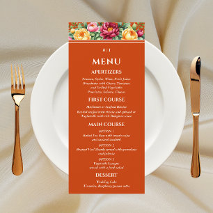 Menu Terracotta Bourgogne Jaune Mariage Floral