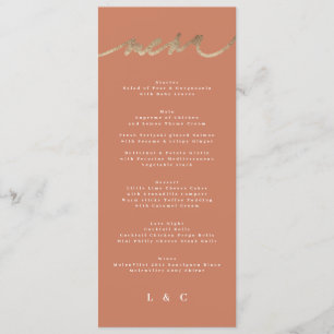 Menu Terracotta Orange Elegant Boho Mariage Or