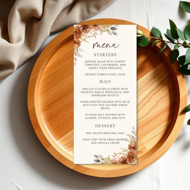 Menu Terracotta Rust Fall Floral Mariage Dîner (Terracotta Rust Fall Floral Wedding Dinner Menu)