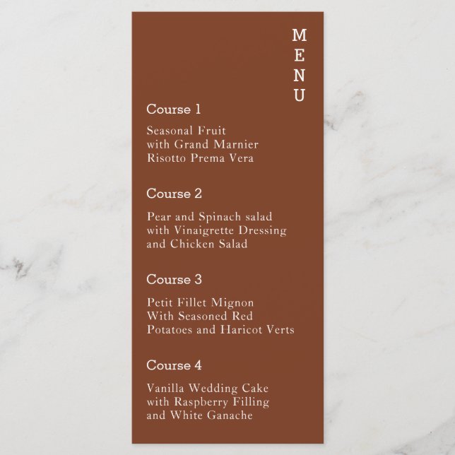 Menu Terracotta rustique Simple Mariage moderne (Devant)