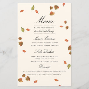 Menu Thanksgiving de l'automne