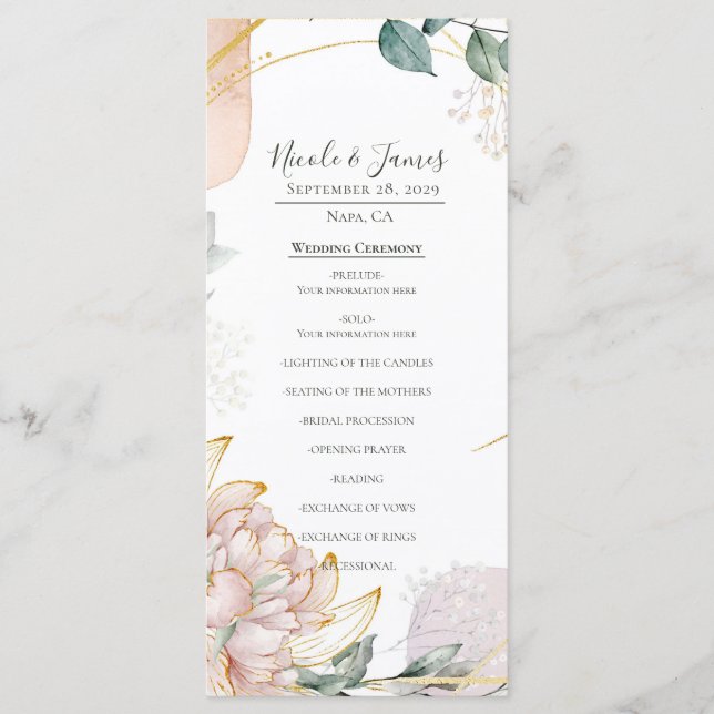 Menu The Aureate Frame Mauve Floral Greenery Wedding  (Devant)