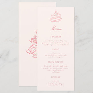 Menu Thé de l'après-midi Mariage Rose Dessiné à la Main