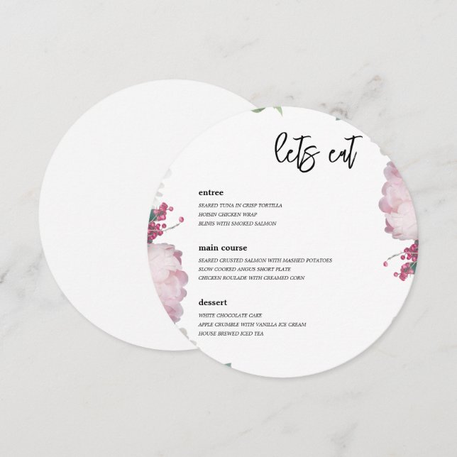 Menu Thème de mariage floral (Devant / Derrière)