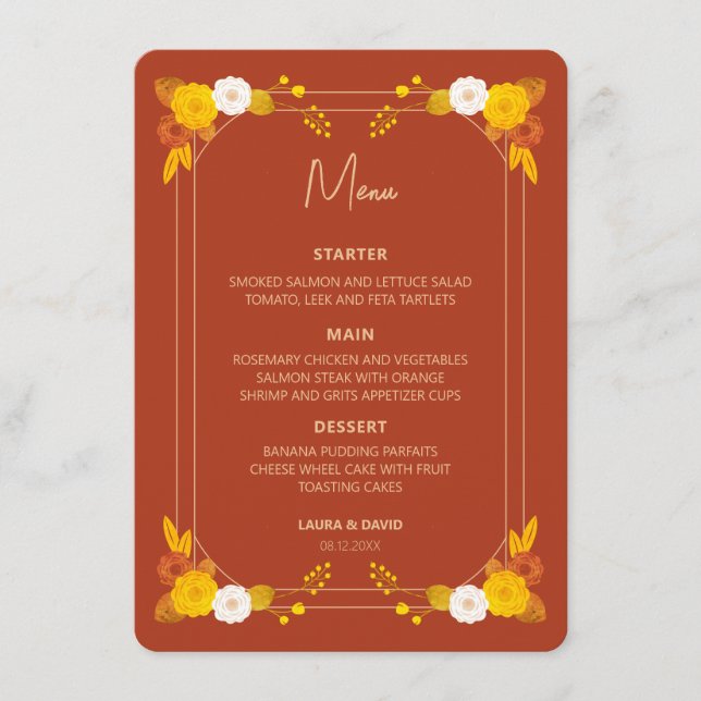 Menu Thème Mariage classique (Devant)