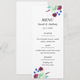 Menu Thistère Ecosse Floral Aquarelle Mariage