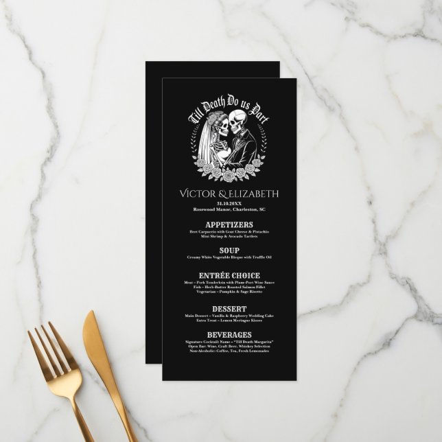 Menu Till Death Do Us Part Noir et Blanc Gothique (Devant/Arrière en situation)
