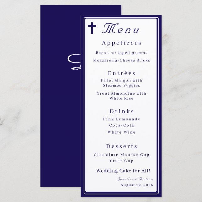 Menu Timeless Catholic Monogrammed Wedding (Devant / Derrière)